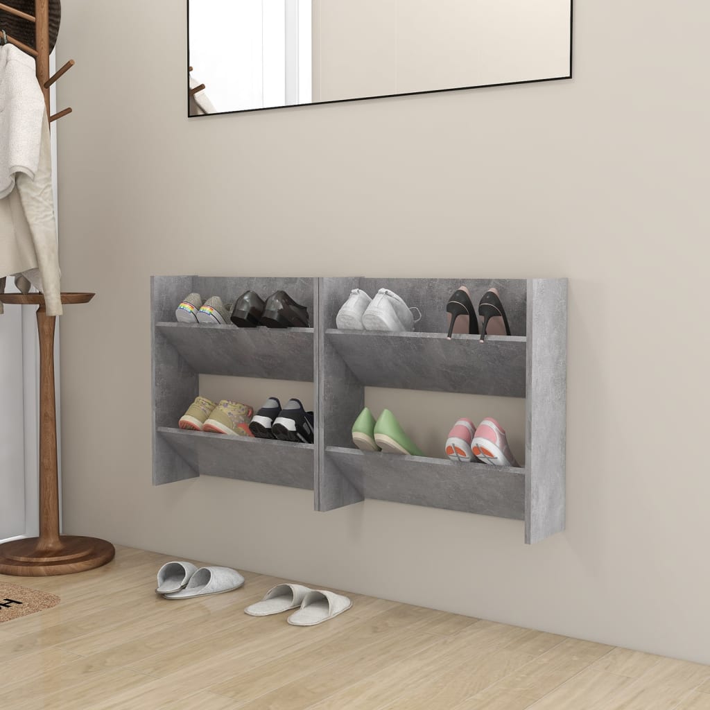 Wandschoenenkasten 2 st 60x18x60 cm spaanplaat betongrijs is nu te koop bij PeponiXL, paradijselijk wonen!
