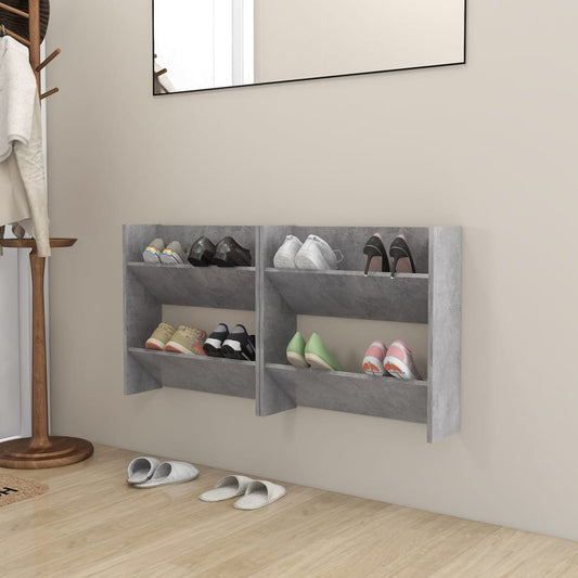 Wandschoenenkasten 2 st 60x18x60 cm spaanplaat betongrijs is nu te koop bij PeponiXL, paradijselijk wonen!