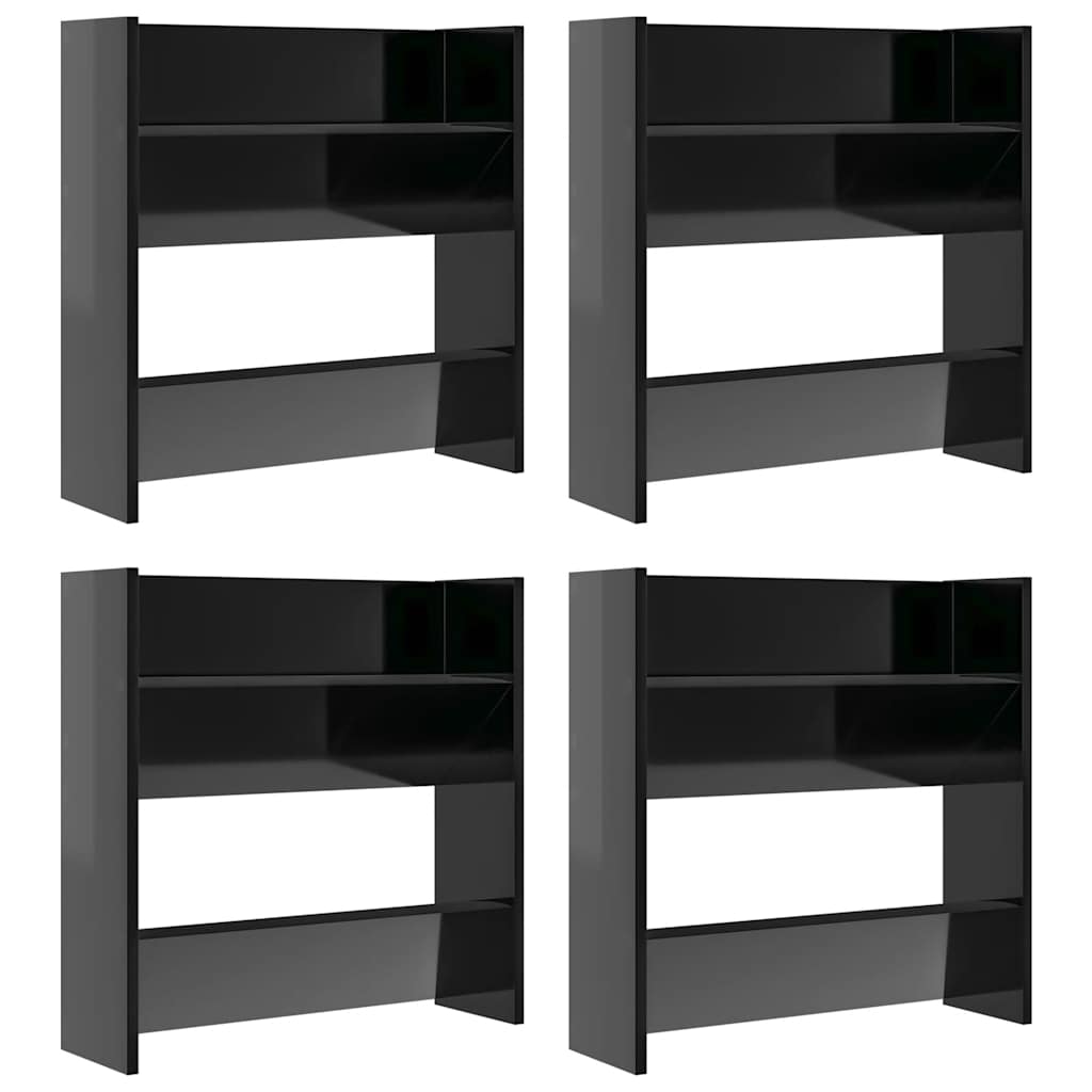 Wandschoenenkasten 4 st 60x18x60 cm hout hoogglans zwart is nu te koop bij PeponiXL, paradijselijk wonen!