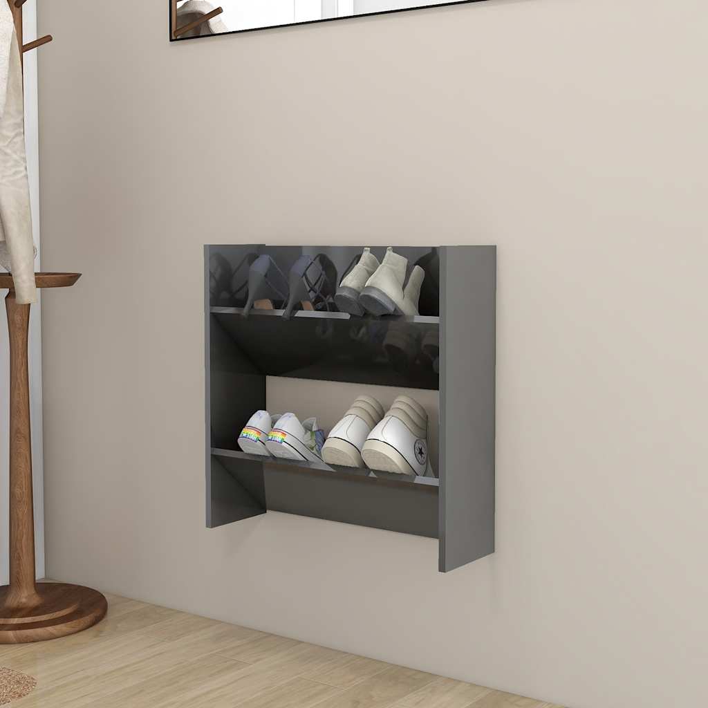 Wandschoenenkast 60x18x60 cm bewerkt hout hoogglans grijs is nu te koop bij PeponiXL, paradijselijk wonen!