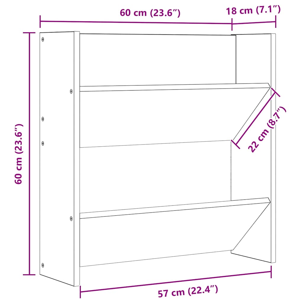 Wandschoenenkast 60x18x60 cm bewerkt hout hoogglans grijs is nu te koop bij PeponiXL, paradijselijk wonen!