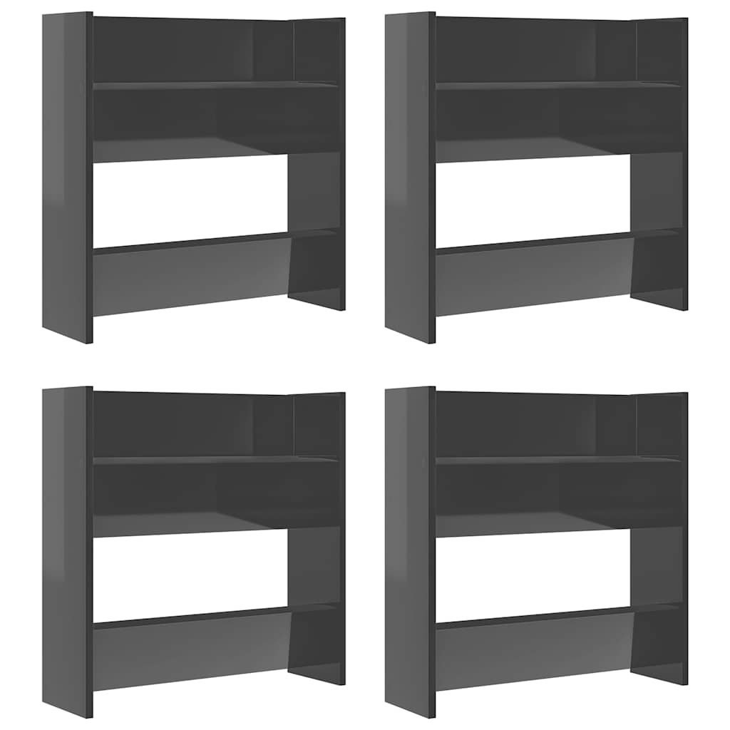 Wandschoenenkasten 4 st 60x18x60 cm hout hoogglans grijs is nu te koop bij PeponiXL, paradijselijk wonen!