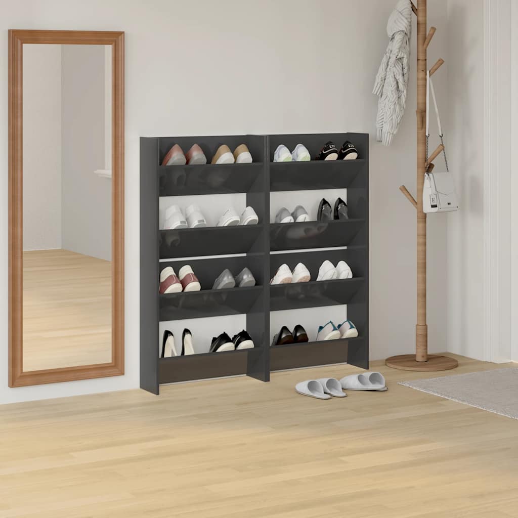 Wandschoenenkasten 4 st 60x18x60 cm hout hoogglans grijs is nu te koop bij PeponiXL, paradijselijk wonen!