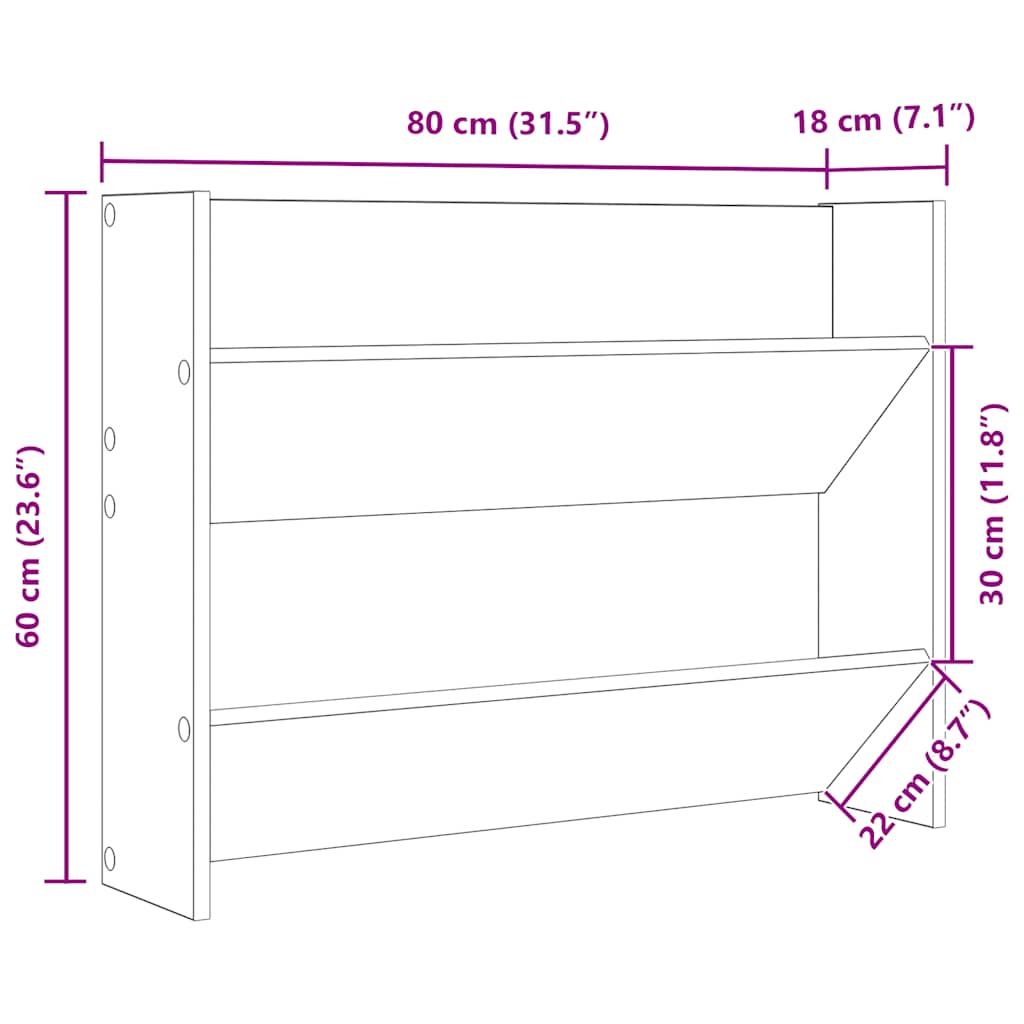 Wandschoenenkast 80x18x60 cm bewerkt hout sonoma eikenkleurig is nu te koop bij PeponiXL, paradijselijk wonen!