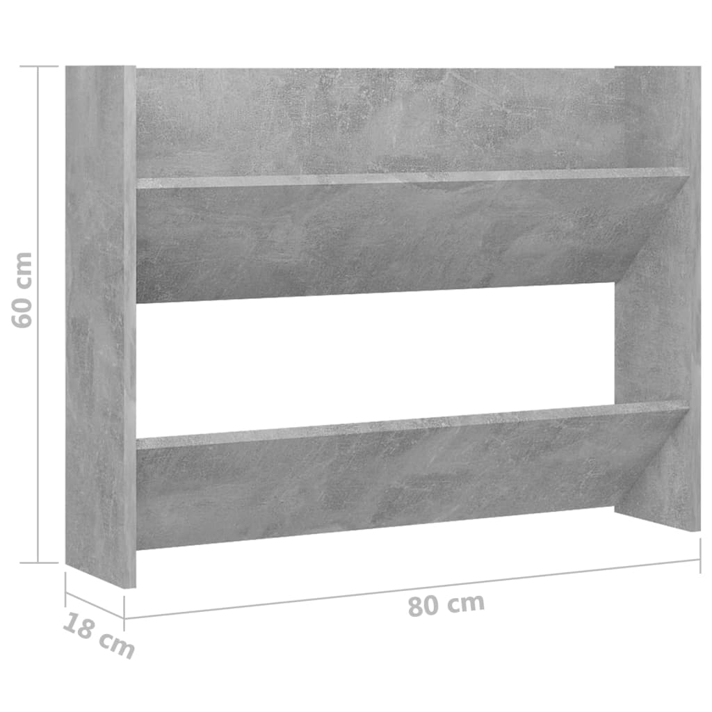 Wandschoenenkast 80x18x60 cm bewerkt hout betongrijs is nu te koop bij PeponiXL, paradijselijk wonen!