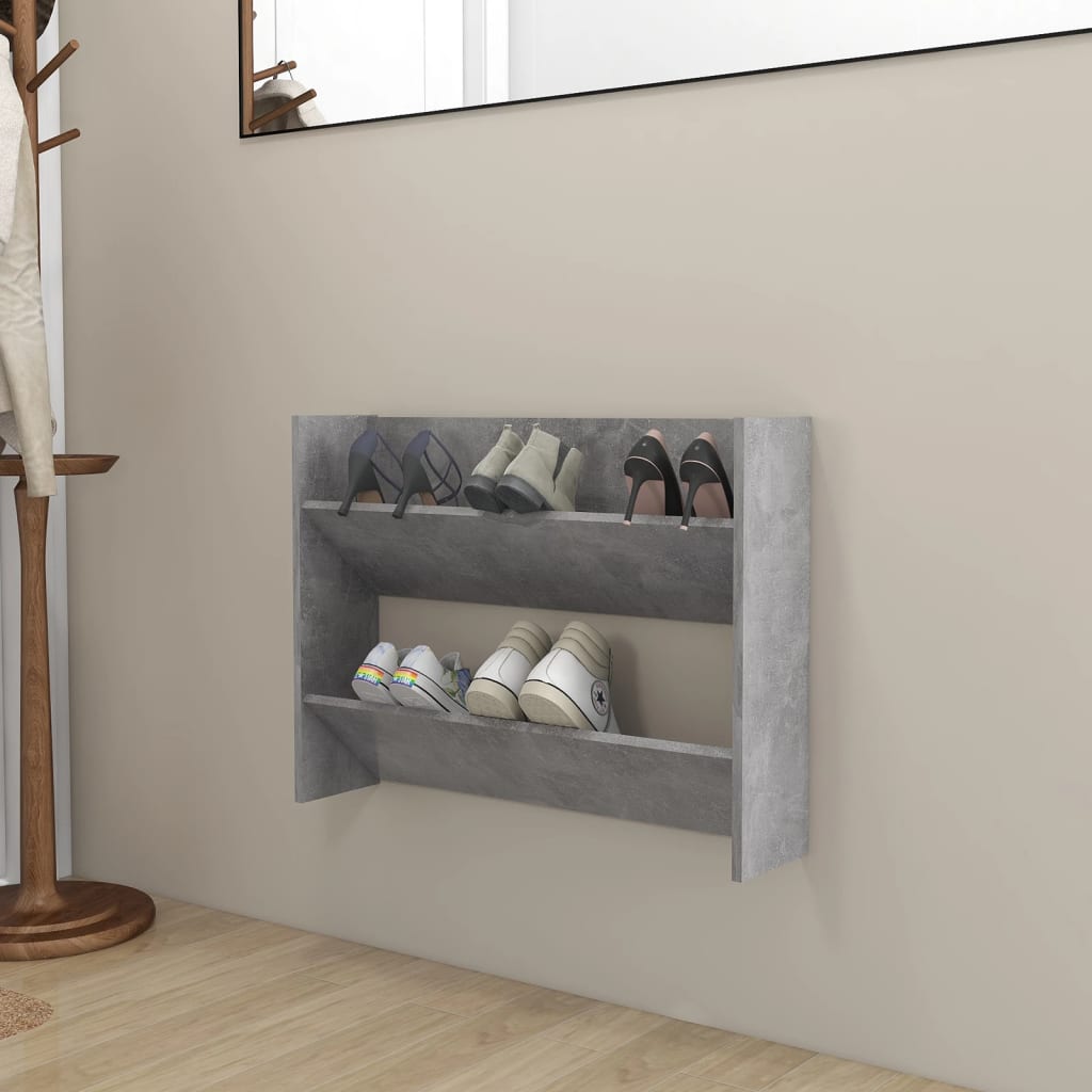 Wandschoenenkast 80x18x60 cm bewerkt hout betongrijs is nu te koop bij PeponiXL, paradijselijk wonen!