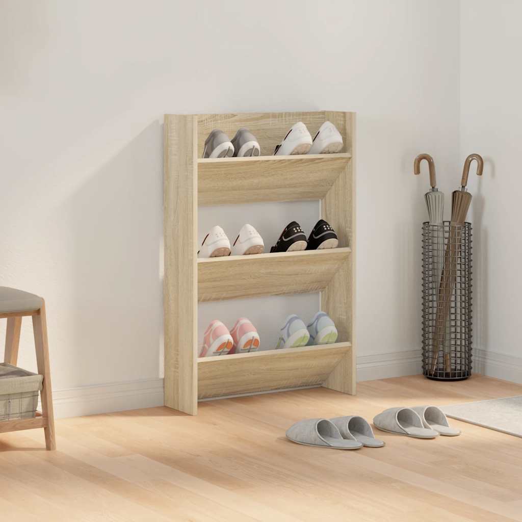 Wandschoenenkast 60x18x90 cm spaanplaat sonoma eikenkleurig is nu te koop bij PeponiXL, paradijselijk wonen!