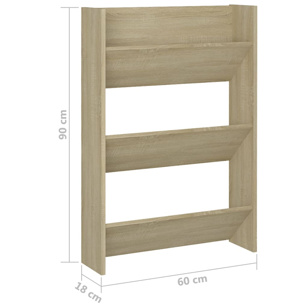 Wandschoenenkast 60x18x90 cm spaanplaat sonoma eikenkleurig is nu te koop bij PeponiXL, paradijselijk wonen!