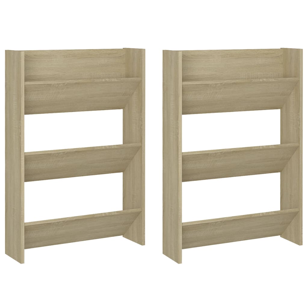 Wandschoenenkasten 2 st 60x18x90 cm spaanplaat sonoma eiken is nu te koop bij PeponiXL, paradijselijk wonen!