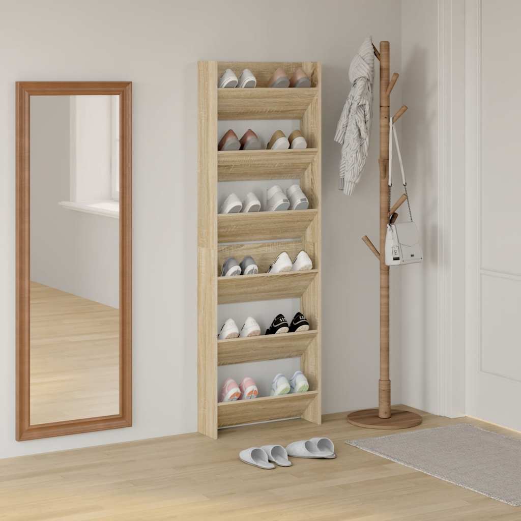 Wandschoenenkasten 2 st 60x18x90 cm spaanplaat sonoma eiken is nu te koop bij PeponiXL, paradijselijk wonen!