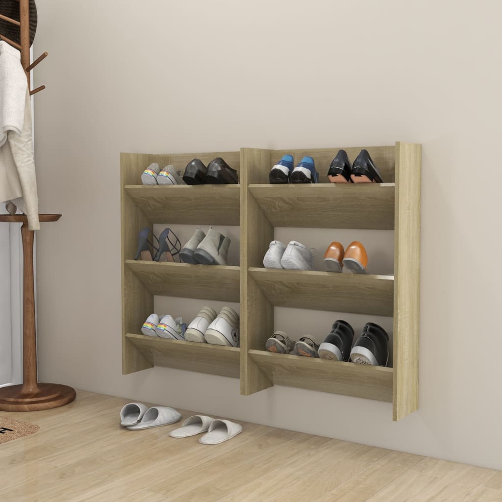 Wandschoenenkasten 2 st 60x18x90 cm spaanplaat sonoma eiken is nu te koop bij PeponiXL, paradijselijk wonen!