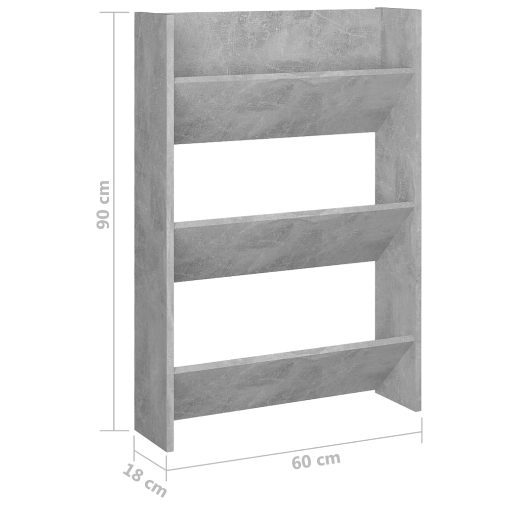 Wandschoenenkast 60x18x90 cm spaanplaat betongrijs is nu te koop bij PeponiXL, paradijselijk wonen!