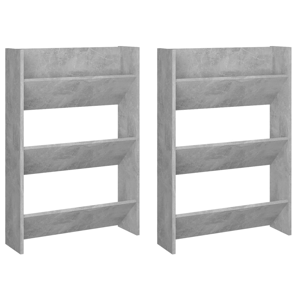 Wandschoenenkasten 2 st 60x18x90 cm spaanplaat betongrijs is nu te koop bij PeponiXL, paradijselijk wonen!