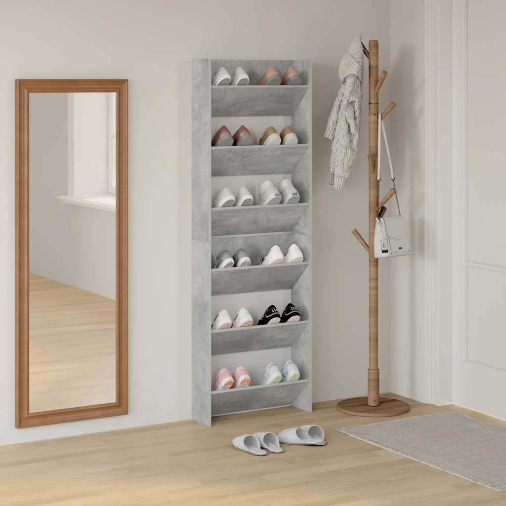 Wandschoenenkasten 2 st 60x18x90 cm spaanplaat betongrijs is nu te koop bij PeponiXL, paradijselijk wonen!