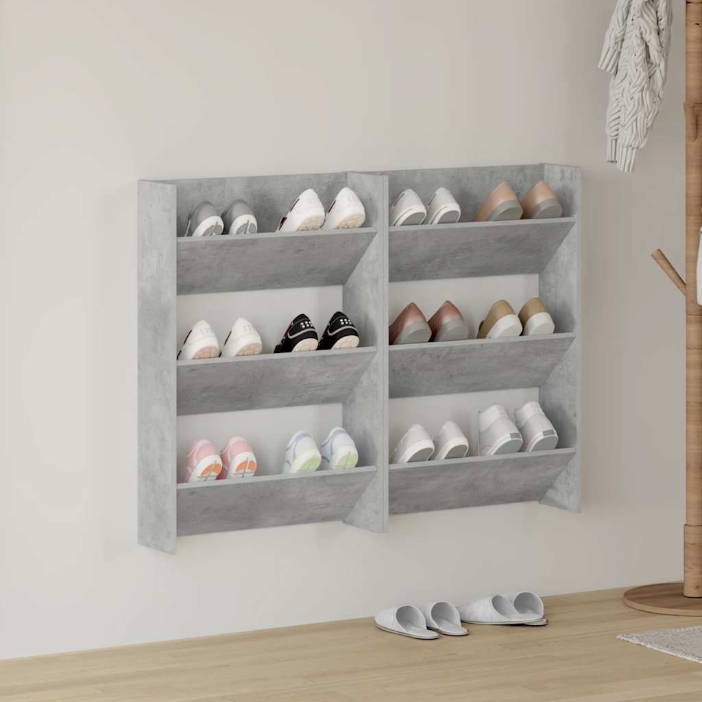 Wandschoenenkasten 2 st 60x18x90 cm spaanplaat betongrijs is nu te koop bij PeponiXL, paradijselijk wonen!