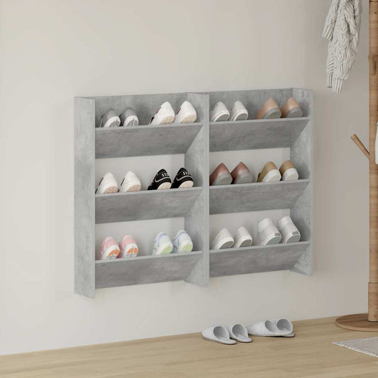 Wandschoenenkasten 2 st 60x18x90 cm spaanplaat betongrijs is nu te koop bij PeponiXL, paradijselijk wonen!