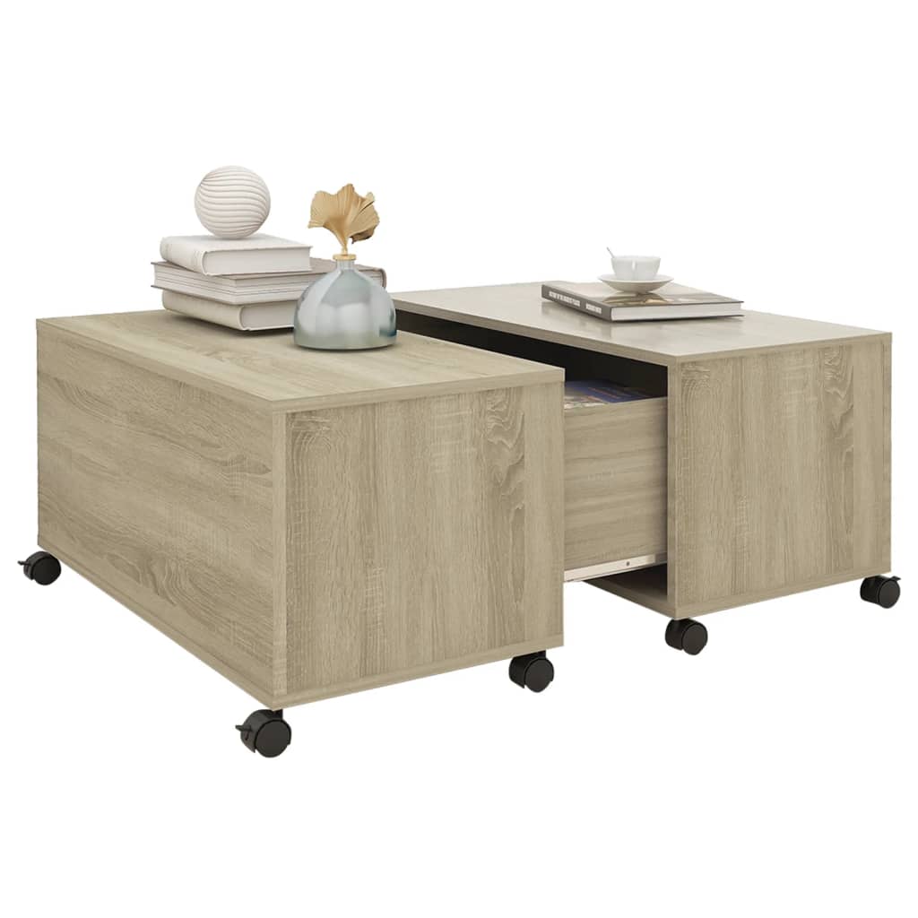 Salontafel 75x75x38 cm bewerkt hout sonoma eikenkleurig is nu te koop bij PeponiXL, paradijselijk wonen!