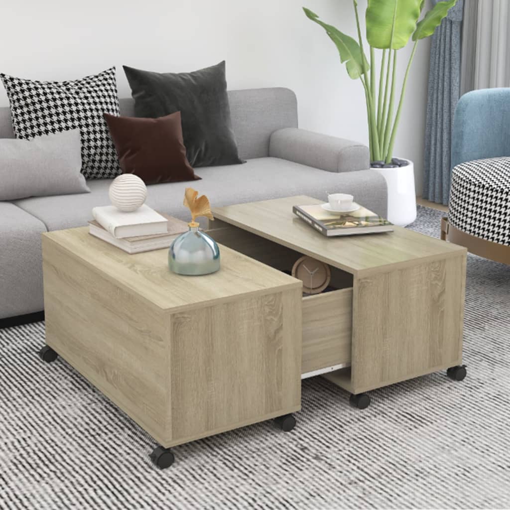 Salontafel 75x75x38 cm bewerkt hout sonoma eikenkleurig is nu te koop bij PeponiXL, paradijselijk wonen!