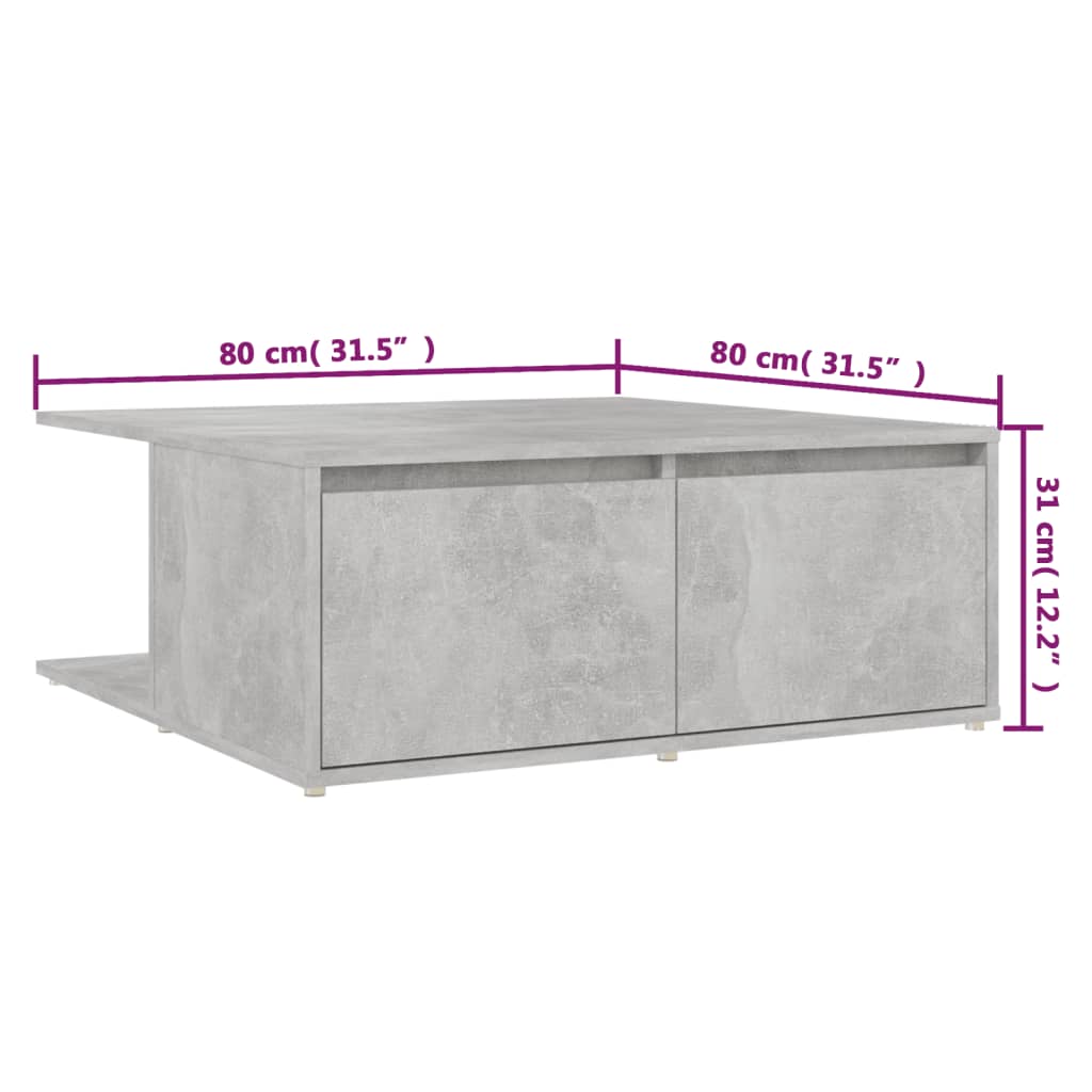 Salontafel 80x80x31 cm bewerkt hout betongrijs is nu te koop bij PeponiXL, paradijselijk wonen!