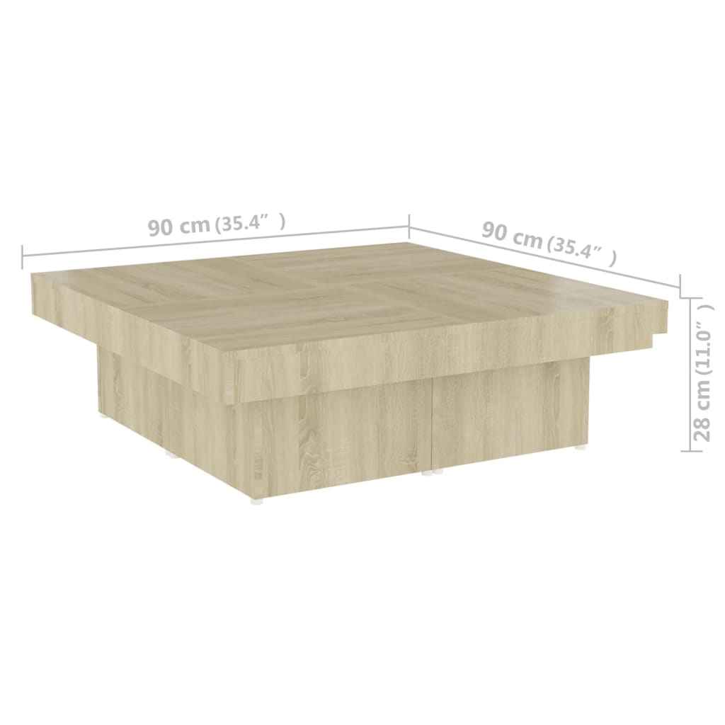 Salontafel 90x90x28 cm bewerkt hout sonoma eikenkleurig is nu te koop bij PeponiXL, paradijselijk wonen!