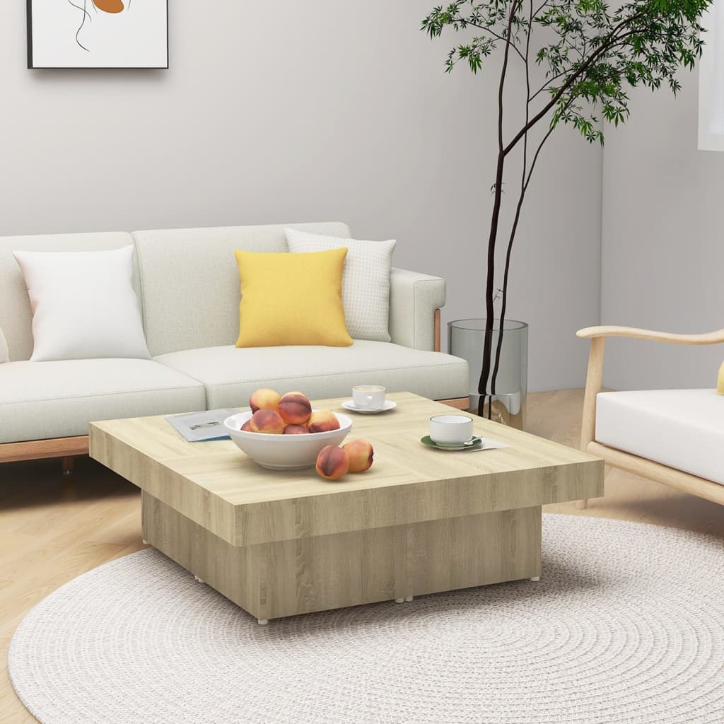 Salontafel 90x90x28 cm bewerkt hout sonoma eikenkleurig is nu te koop bij PeponiXL, paradijselijk wonen!
