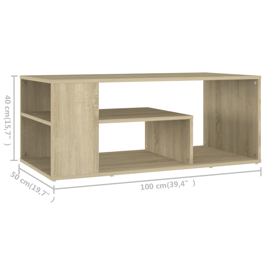 Salontafel 100x50x40 cm bewerkt hout sonoma eikenkleurig is nu te koop bij PeponiXL, paradijselijk wonen!