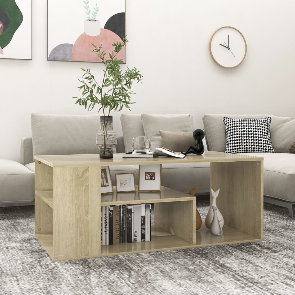 Salontafel 100x50x40 cm bewerkt hout sonoma eikenkleurig is nu te koop bij PeponiXL, paradijselijk wonen!