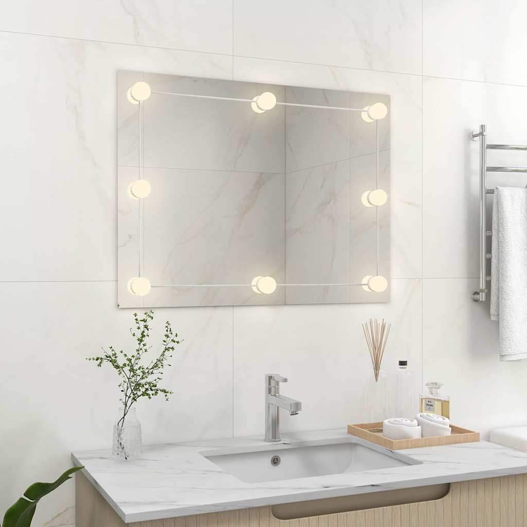 Wandspiegel zonder lijst met LED-lampen rechthoekig glas is nu te koop bij PeponiXL, paradijselijk wonen!