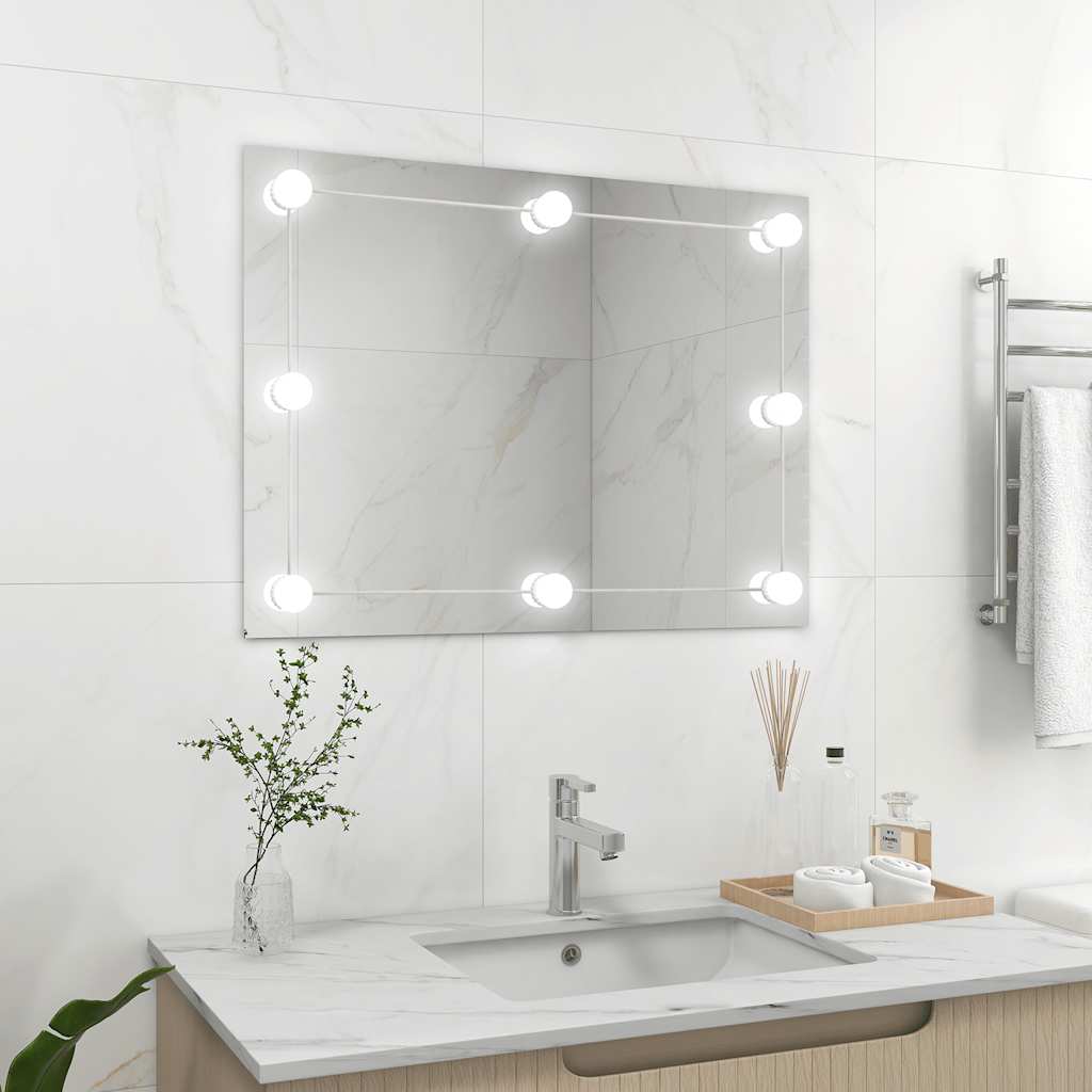 Wandspiegel zonder lijst met LED-lampen rechthoekig glas is nu te koop bij PeponiXL, paradijselijk wonen!