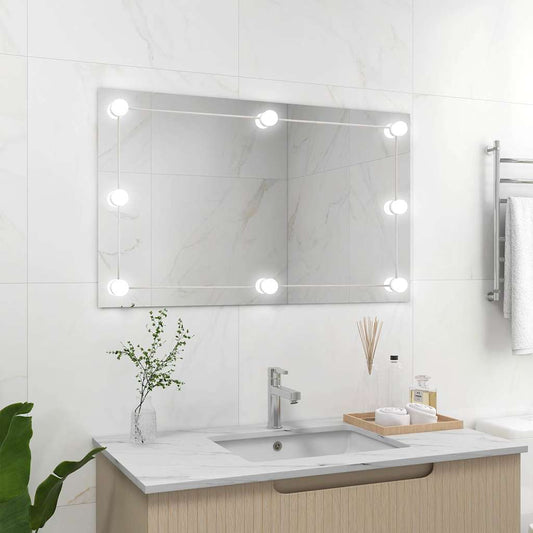 Wandspiegel zonder lijst met LED-lampen rechthoekig glas is nu te koop bij PeponiXL, paradijselijk wonen!
