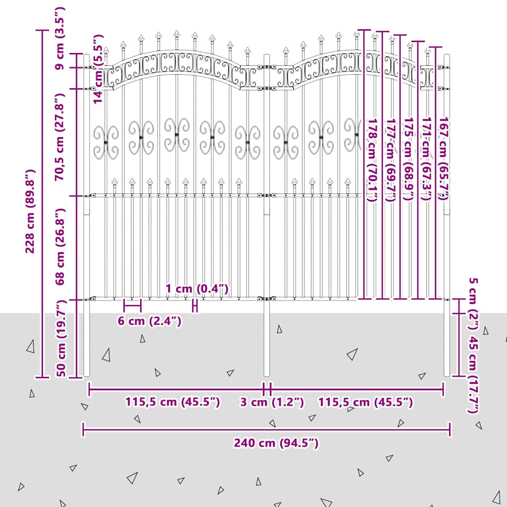 Tuinhek KAMPEN met speerpunt zwart 240x175cm staal is nu te koop bij PeponiXL, paradijselijk wonen!