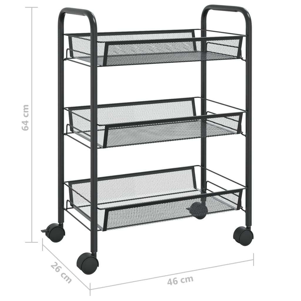 Keukentrolley 3-laags 46x26x64 cm ijzer zwart is nu te koop bij PeponiXL, paradijselijk wonen!