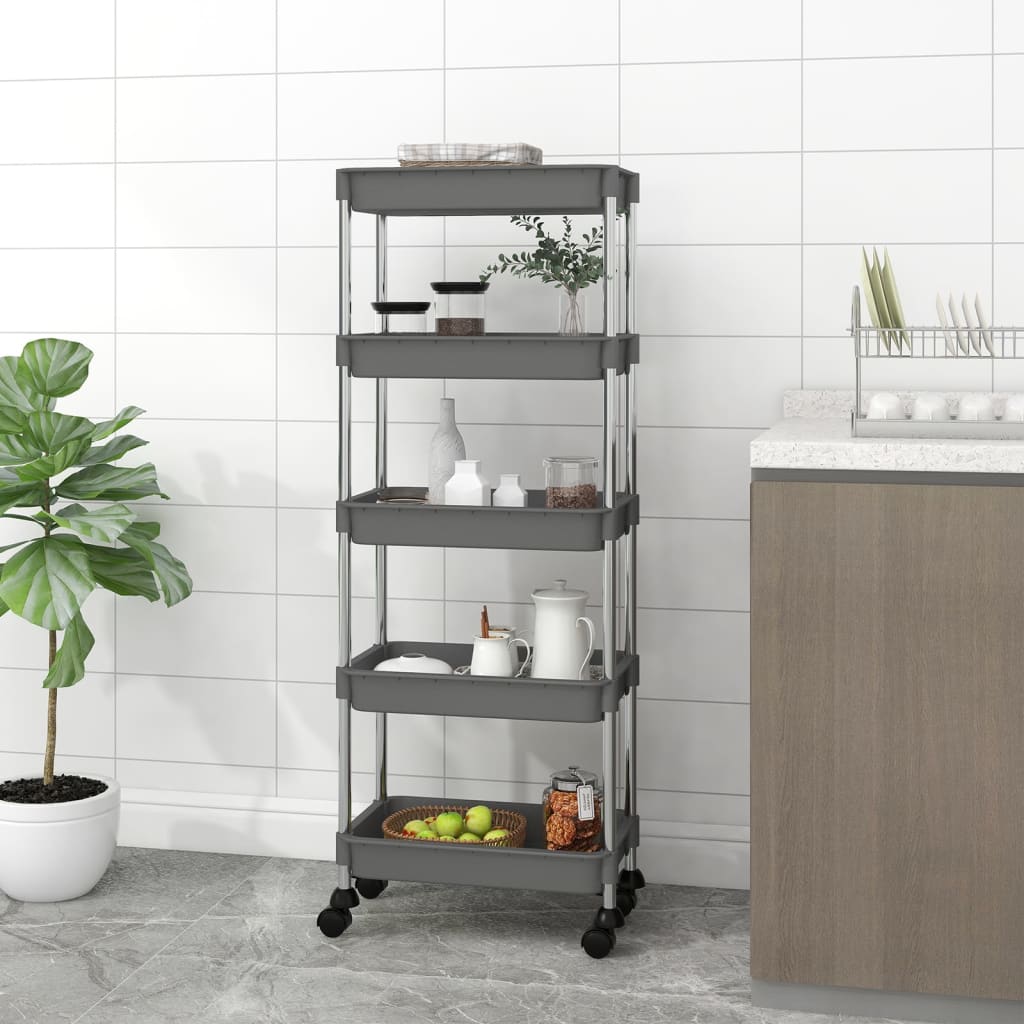 Keukentrolley 5-laags 42x29x128 cm ijzer en ABS grijs is nu te koop bij PeponiXL, paradijselijk wonen!