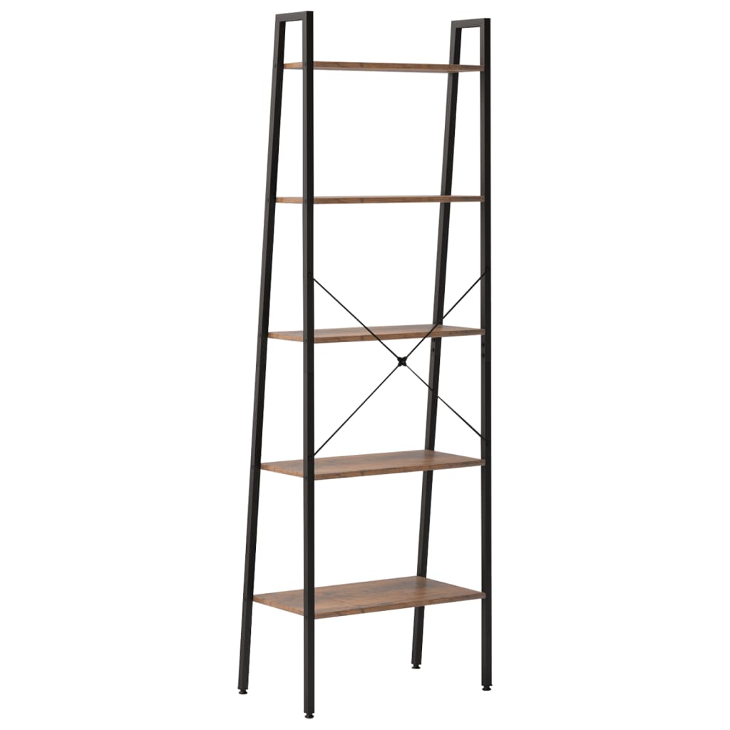 Ladderrek met 5 schappen 56x35x174 cm donkerbruin en zwart is nu te koop bij PeponiXL, paradijselijk wonen!