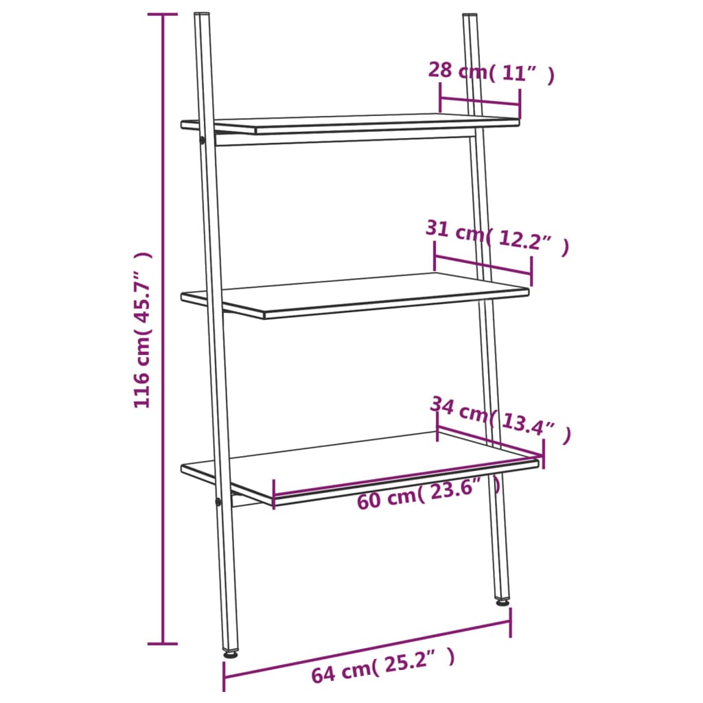 Ladderrek met 3 schappen 64x34x116 cm zwart is nu te koop bij PeponiXL, paradijselijk wonen!