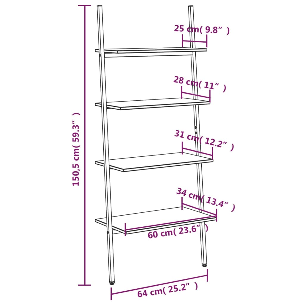 Ladderrek met 4 schappen 64x34x150,5 cm lichtbruin en zwart is nu te koop bij PeponiXL, paradijselijk wonen!