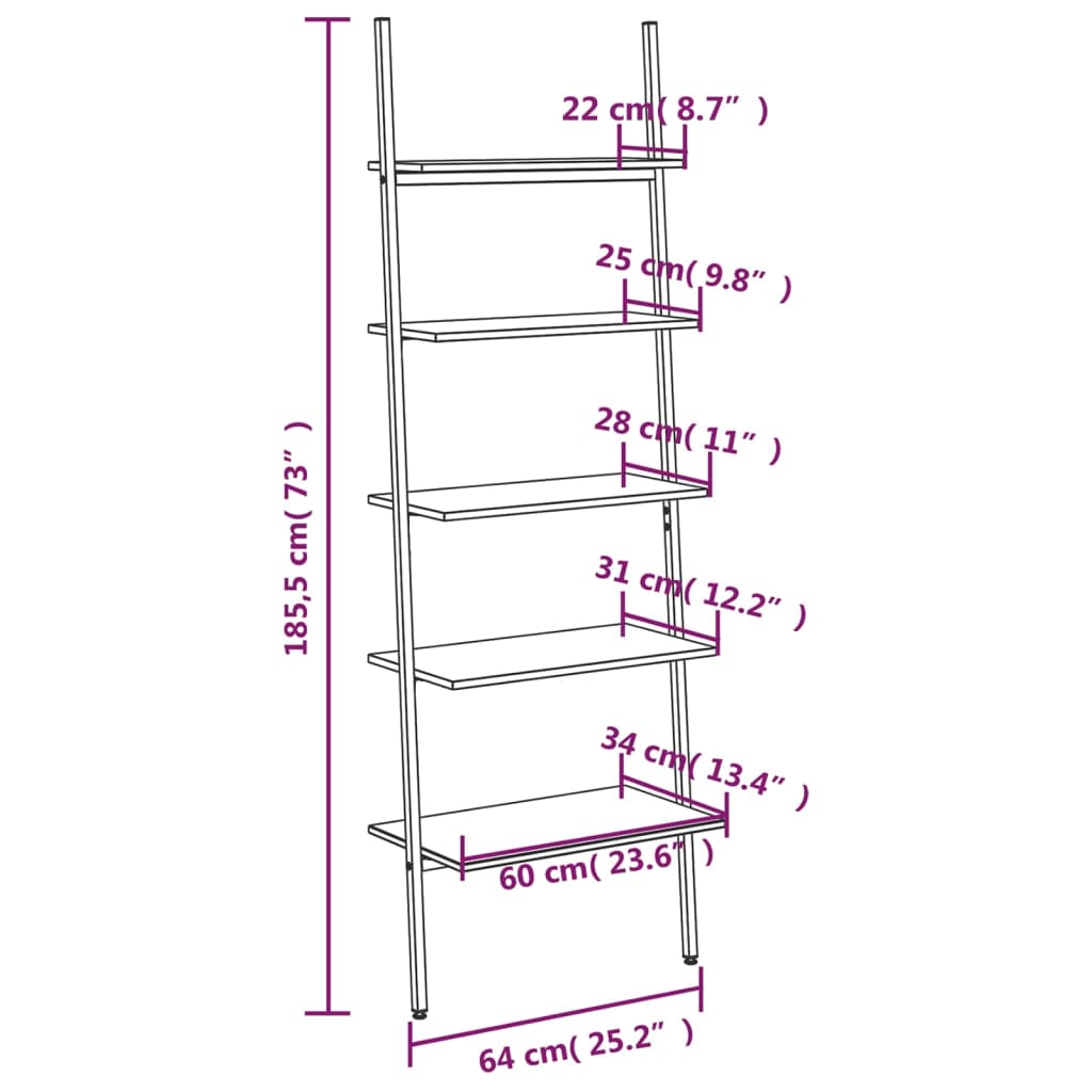 Ladderrek met 5 schappen 64x34x185,5 cm lichtbruin en zwart is nu te koop bij PeponiXL, paradijselijk wonen!