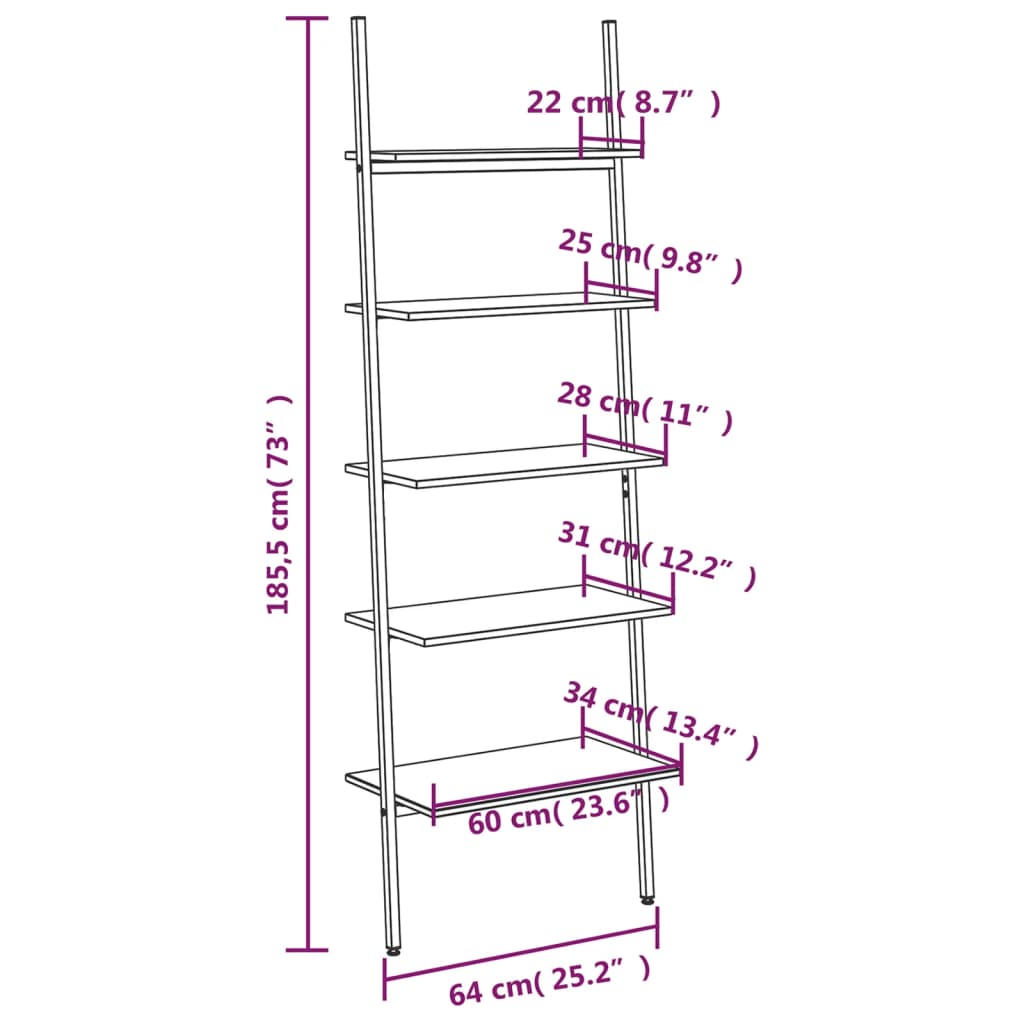 Ladderrek met 5 schappen 64x34x185,5 cm zwart is nu te koop bij PeponiXL, paradijselijk wonen!