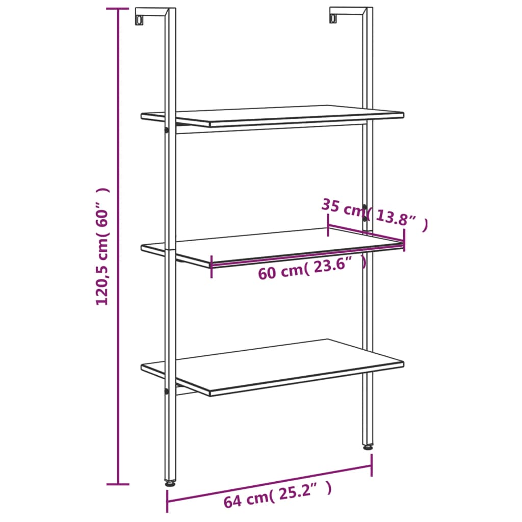 Ladderrek met 3 schappen 64x35x120,5 cm zwart is nu te koop bij PeponiXL, paradijselijk wonen!