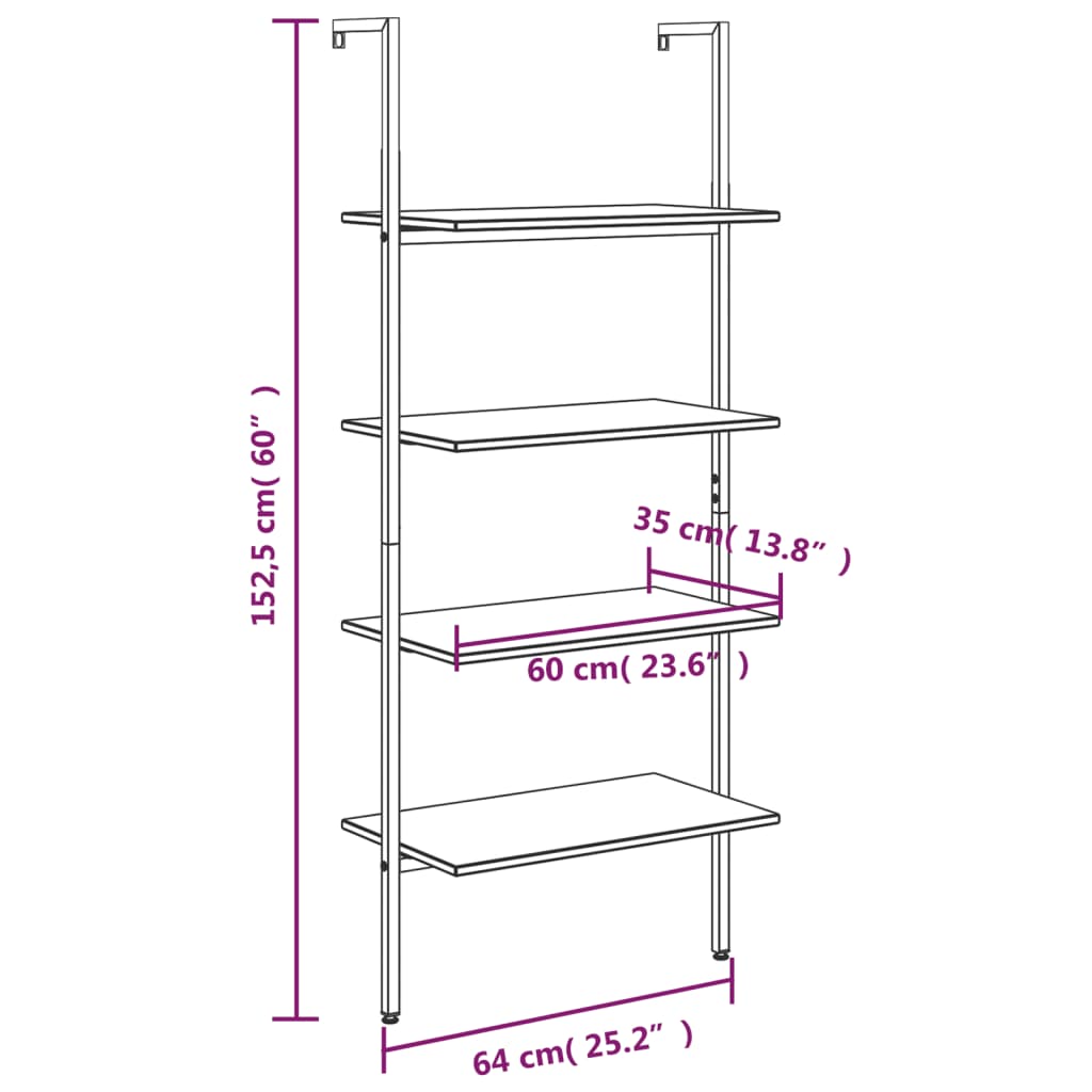Ladderrek met 4 schappen 64x35x152,5 cm zwart is nu te koop bij PeponiXL, paradijselijk wonen!