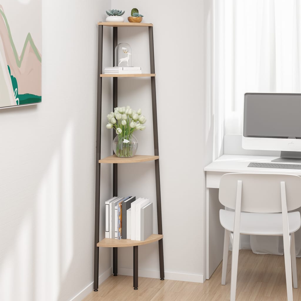 Hoekkast met 4 lagen lichtbruin en zwart 45,5x31,5x150 cm is nu te koop bij PeponiXL, paradijselijk wonen!