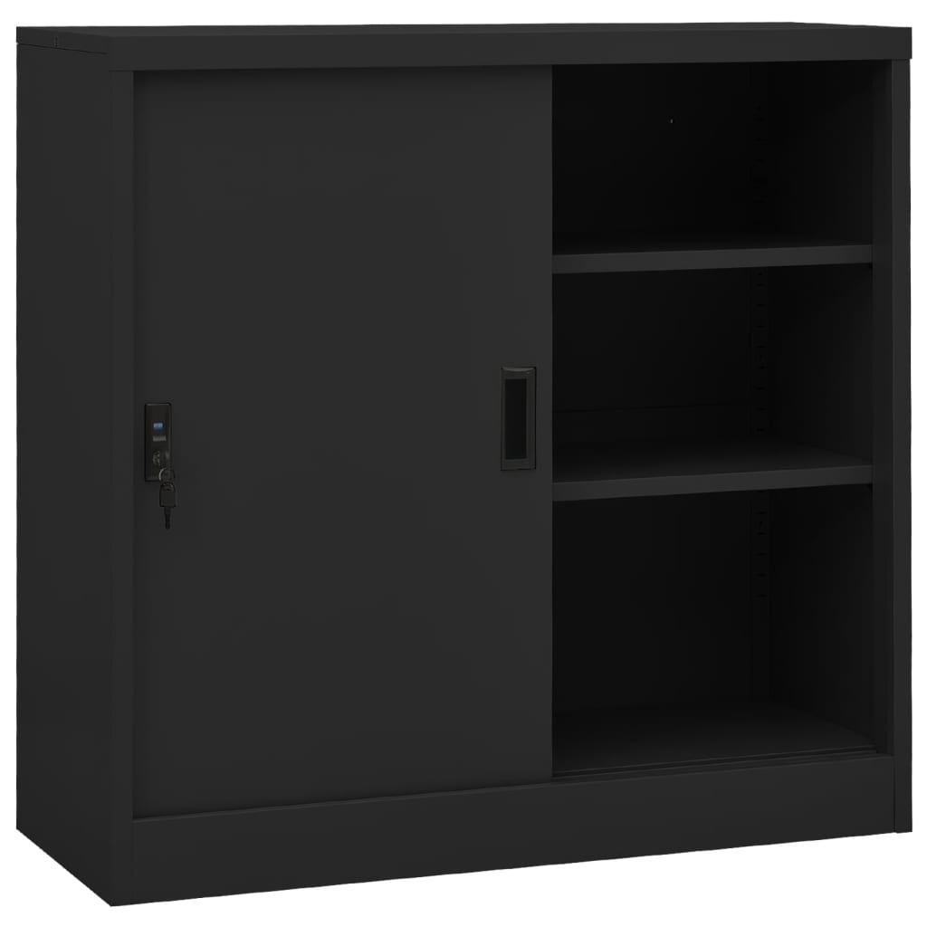 Kantoorkast met schuifdeuren 90x40x90 cm staal antracietkleurig is nu te koop bij PeponiXL, paradijselijk wonen!