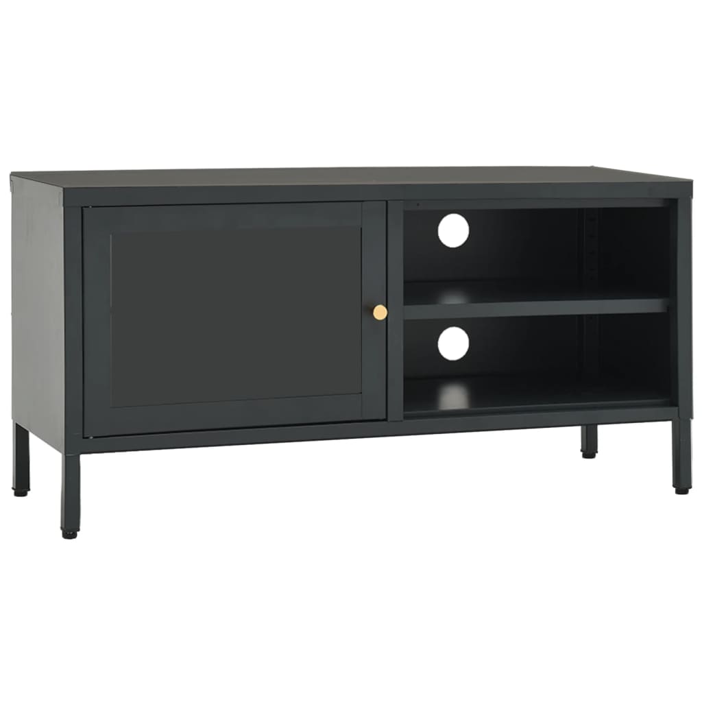 Tv-meubel 90x30x44 cm staal en glas antracietkleurig is nu te koop bij PeponiXL, paradijselijk wonen!