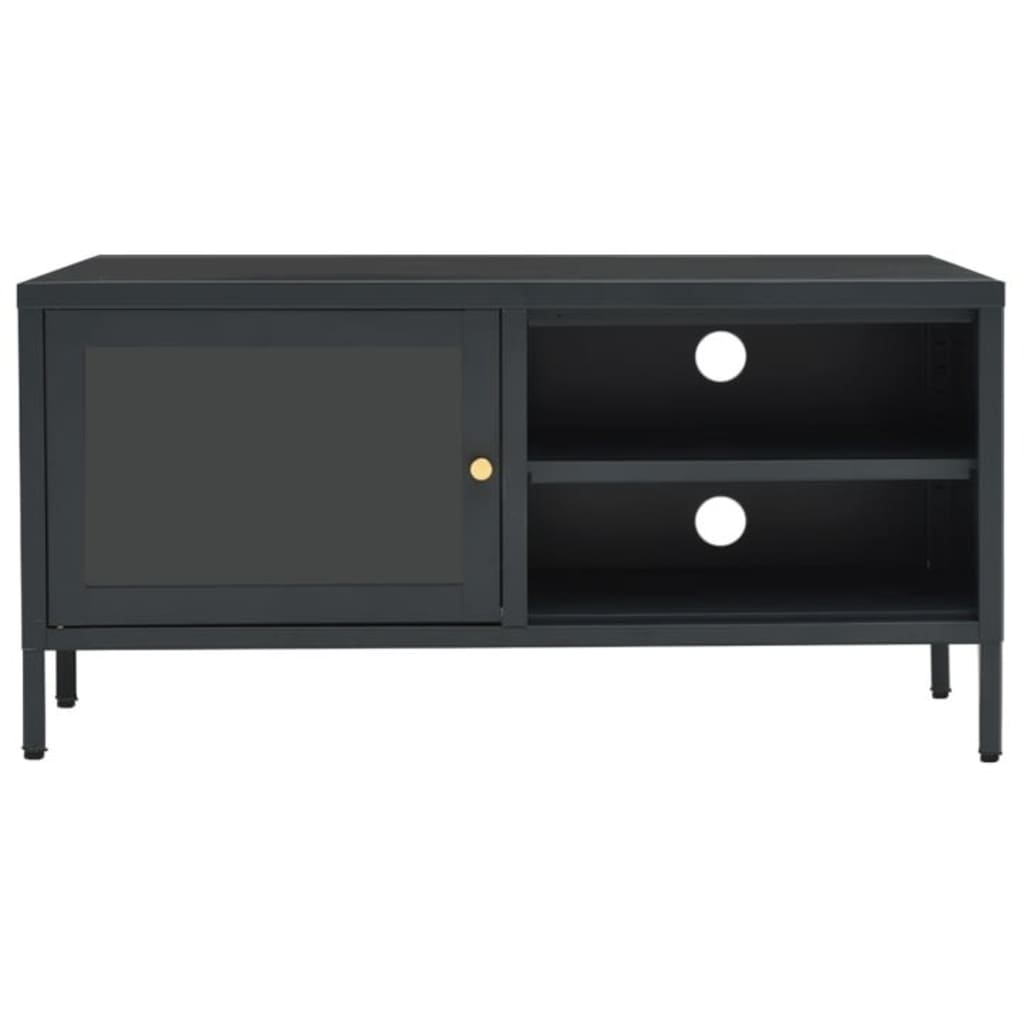 Tv-meubel 90x30x44 cm staal en glas antracietkleurig is nu te koop bij PeponiXL, paradijselijk wonen!