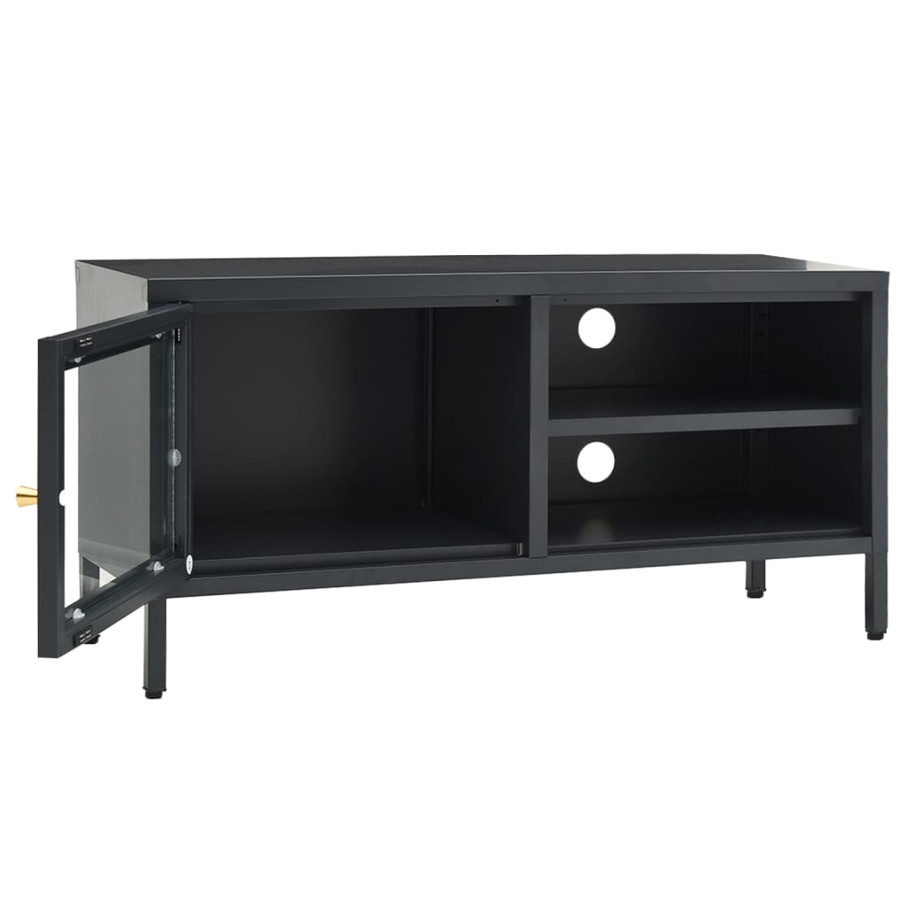 Tv-meubel 90x30x44 cm staal en glas antracietkleurig is nu te koop bij PeponiXL, paradijselijk wonen!