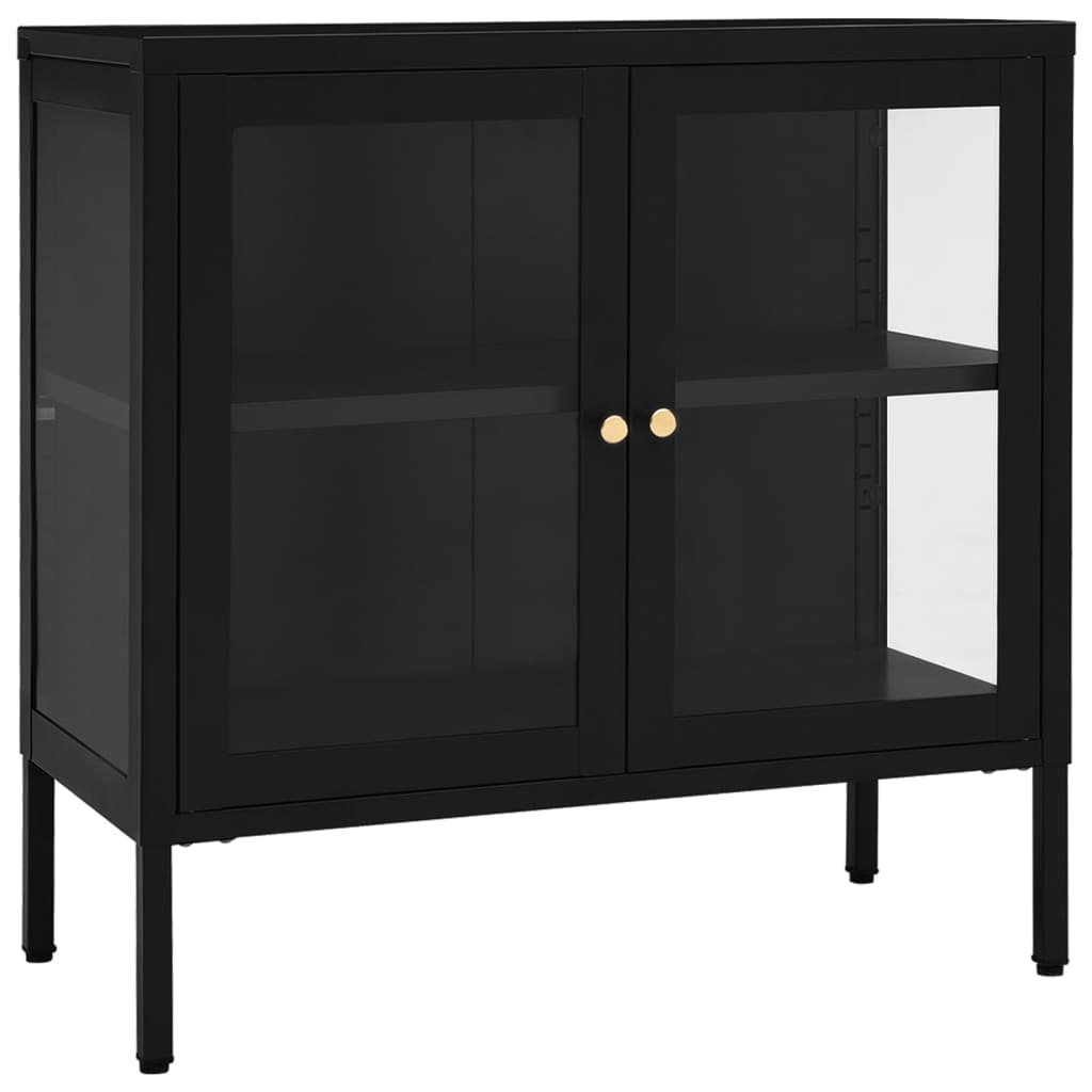 Dressoir 70x35x70 cm staal en glas zwart is nu te koop bij PeponiXL, paradijselijk wonen!