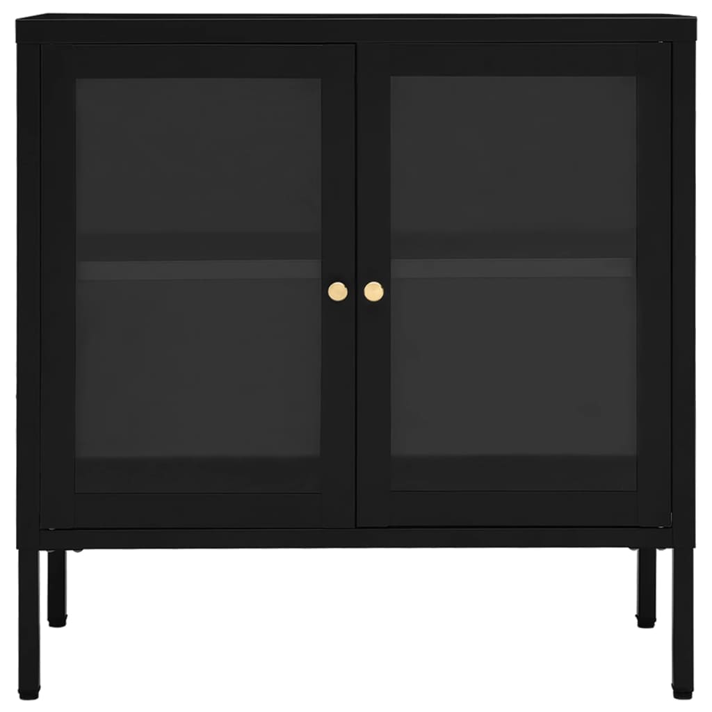 Dressoir 70x35x70 cm staal en glas zwart is nu te koop bij PeponiXL, paradijselijk wonen!