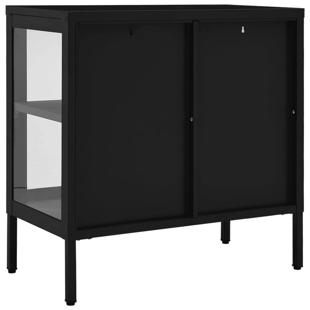 Dressoir 70x35x70 cm staal en glas zwart is nu te koop bij PeponiXL, paradijselijk wonen!