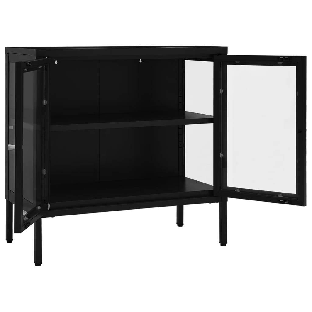 Dressoir 70x35x70 cm staal en glas zwart is nu te koop bij PeponiXL, paradijselijk wonen!