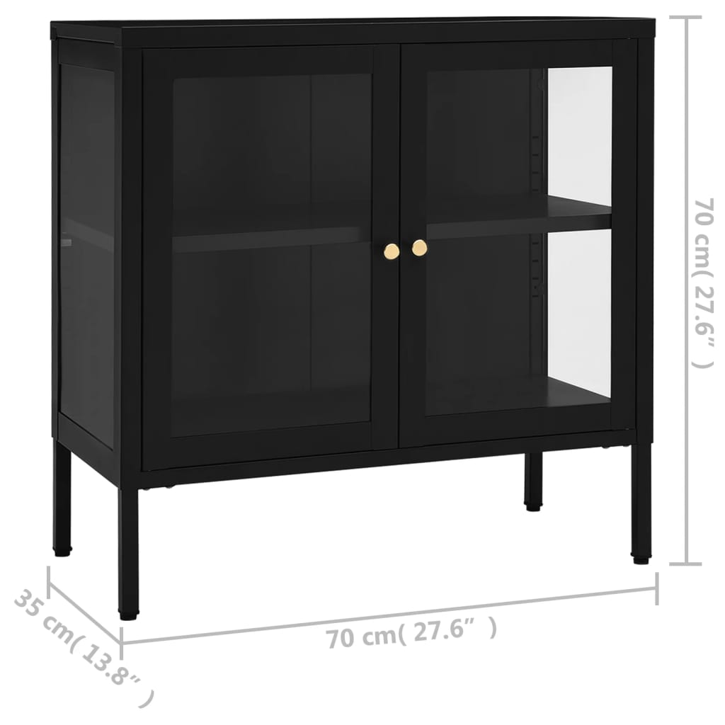 Dressoir 70x35x70 cm staal en glas zwart is nu te koop bij PeponiXL, paradijselijk wonen!